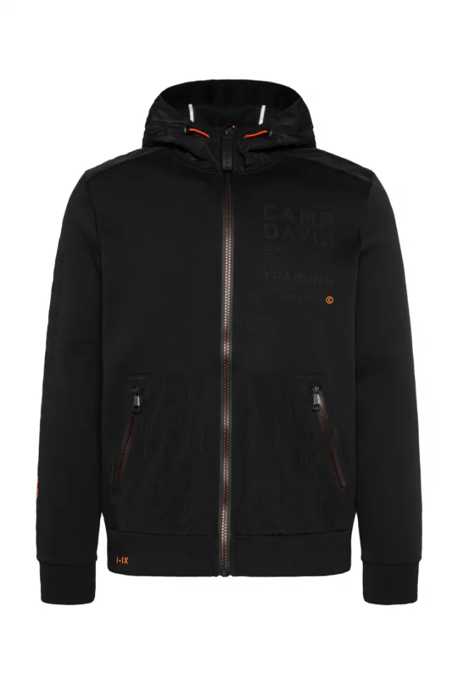 Herren CAMP DAVID & SOCCX Kapuzensweatjacke im Materialmix mit Rubber Prints