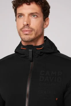 Herren CAMP DAVID & SOCCX Kapuzensweatjacke im Materialmix mit Rubber Prints