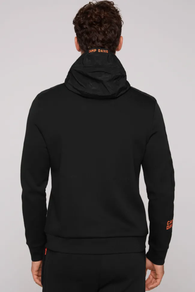 Herren CAMP DAVID & SOCCX Kapuzensweatjacke im Materialmix mit Rubber Prints