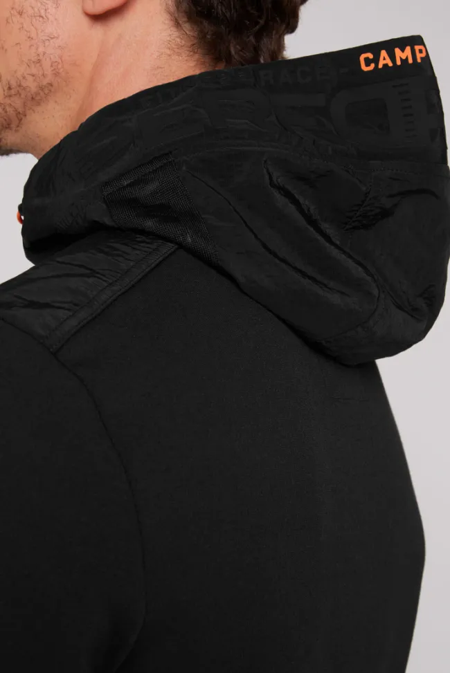 Herren CAMP DAVID & SOCCX Kapuzensweatjacke im Materialmix mit Rubber Prints