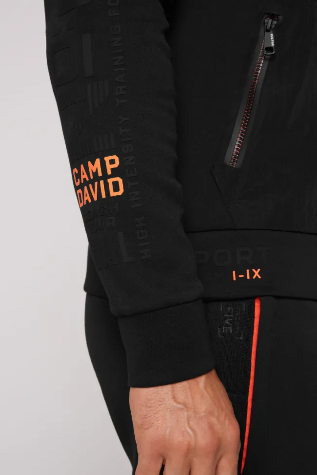 Herren CAMP DAVID & SOCCX Kapuzensweatjacke im Materialmix mit Rubber Prints