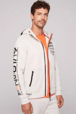 Herren CAMP DAVID & SOCCX Kapuzensweatjacke im Materialmix mit Rubber Prints