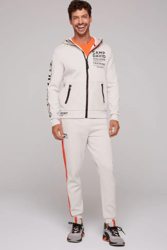Herren CAMP DAVID & SOCCX Kapuzensweatjacke im Materialmix mit Rubber Prints