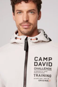 Herren CAMP DAVID & SOCCX Kapuzensweatjacke im Materialmix mit Rubber Prints