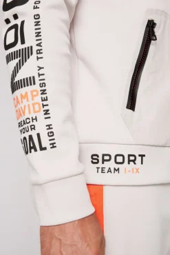Herren CAMP DAVID & SOCCX Kapuzensweatjacke im Materialmix mit Rubber Prints