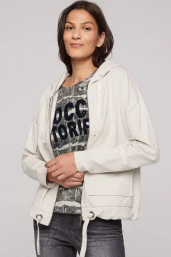 Damen CAMP DAVID & SOCCX Kapuzensweatjacke mit einer Klappentasche stone beige