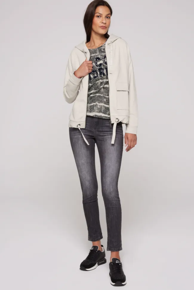 Damen CAMP DAVID & SOCCX Kapuzensweatjacke mit einer Klappentasche stone beige