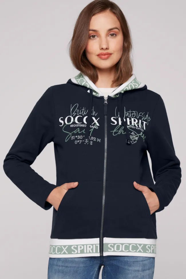 Damen CAMP DAVID & SOCCX Kapuzensweatjacke mit Intarsia-Logo-Details blue navy