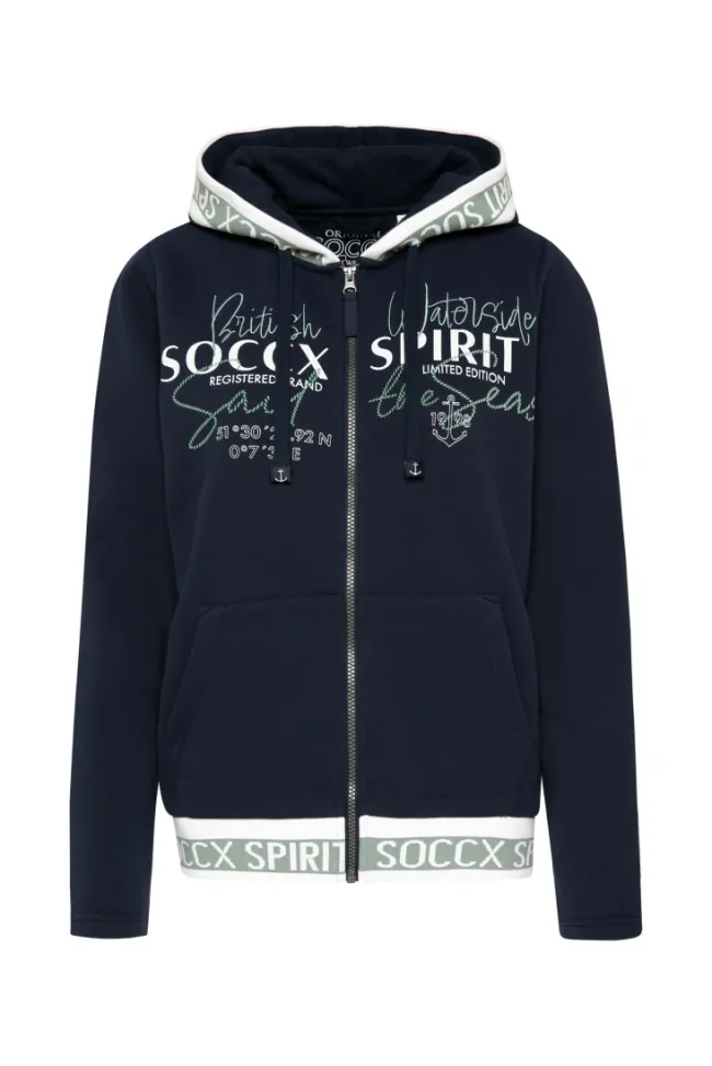 Damen CAMP DAVID & SOCCX Kapuzensweatjacke mit Intarsia-Logo-Details blue navy