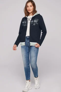 Damen CAMP DAVID & SOCCX Kapuzensweatjacke mit Intarsia-Logo-Details blue navy