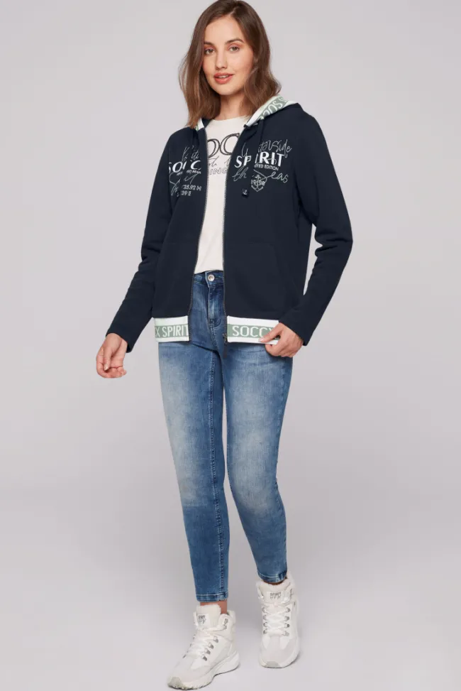 Damen CAMP DAVID & SOCCX Kapuzensweatjacke mit Intarsia-Logo-Details blue navy