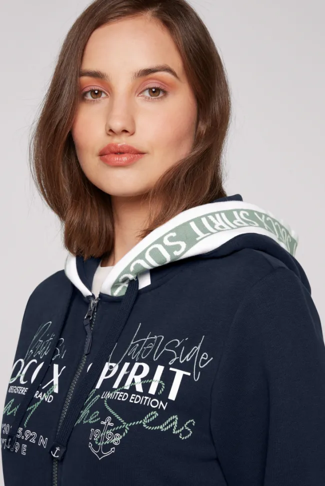 Damen CAMP DAVID & SOCCX Kapuzensweatjacke mit Intarsia-Logo-Details blue navy