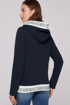 Damen CAMP DAVID & SOCCX Kapuzensweatjacke mit Intarsia-Logo-Details blue navy