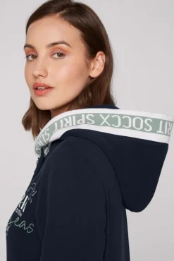 Damen CAMP DAVID & SOCCX Kapuzensweatjacke mit Intarsia-Logo-Details blue navy