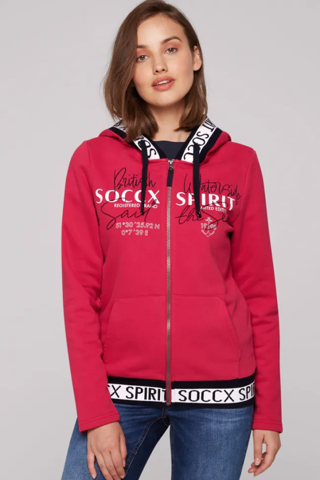 Damen CAMP DAVID & SOCCX Kapuzensweatjacke mit Intarsia-Logo-Details clear red