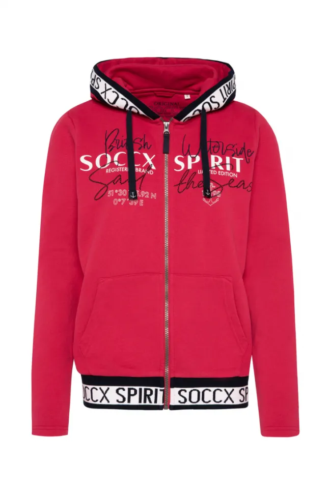 Damen CAMP DAVID & SOCCX Kapuzensweatjacke mit Intarsia-Logo-Details clear red