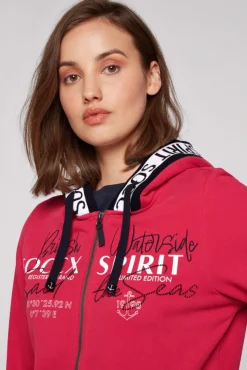 Damen CAMP DAVID & SOCCX Kapuzensweatjacke mit Intarsia-Logo-Details clear red