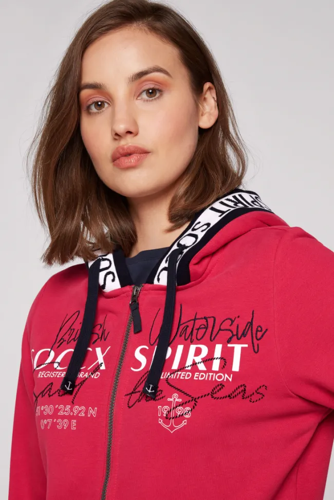Damen CAMP DAVID & SOCCX Kapuzensweatjacke mit Intarsia-Logo-Details clear red