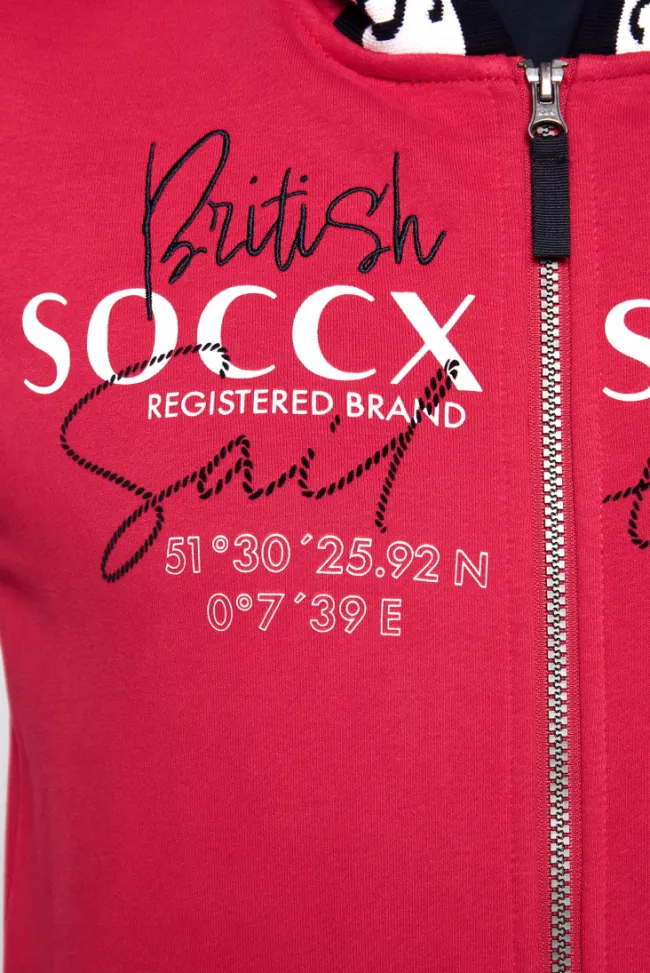 Damen CAMP DAVID & SOCCX Kapuzensweatjacke mit Intarsia-Logo-Details clear red