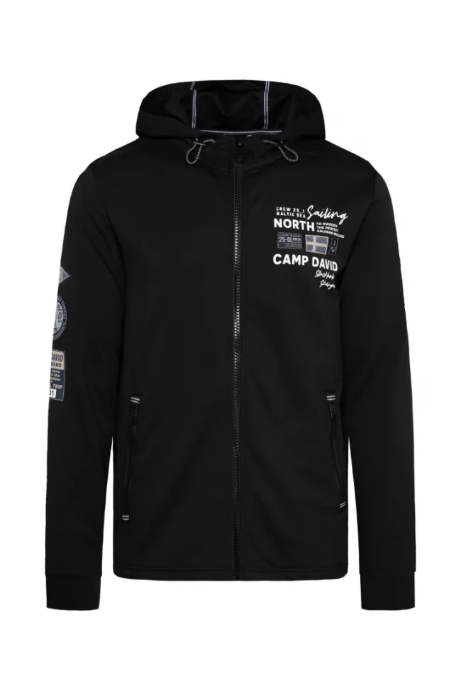 Herren CAMP DAVID & SOCCX Kapuzensweatjacke mit Label-Applikationen