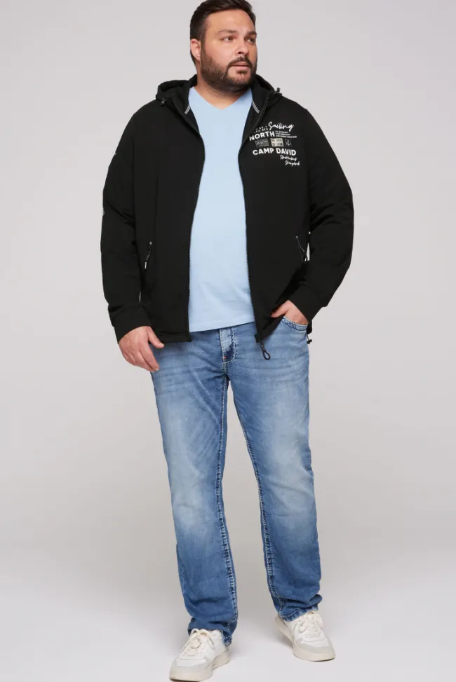 Herren CAMP DAVID & SOCCX Kapuzensweatjacke mit Label-Applikationen
