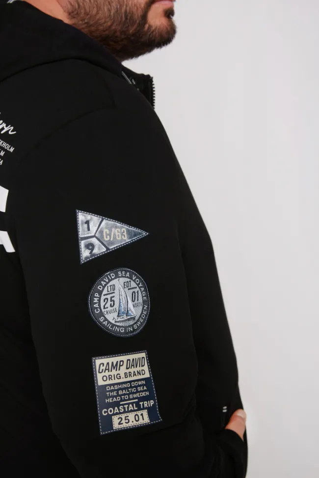 Herren CAMP DAVID & SOCCX Kapuzensweatjacke mit Label-Applikationen