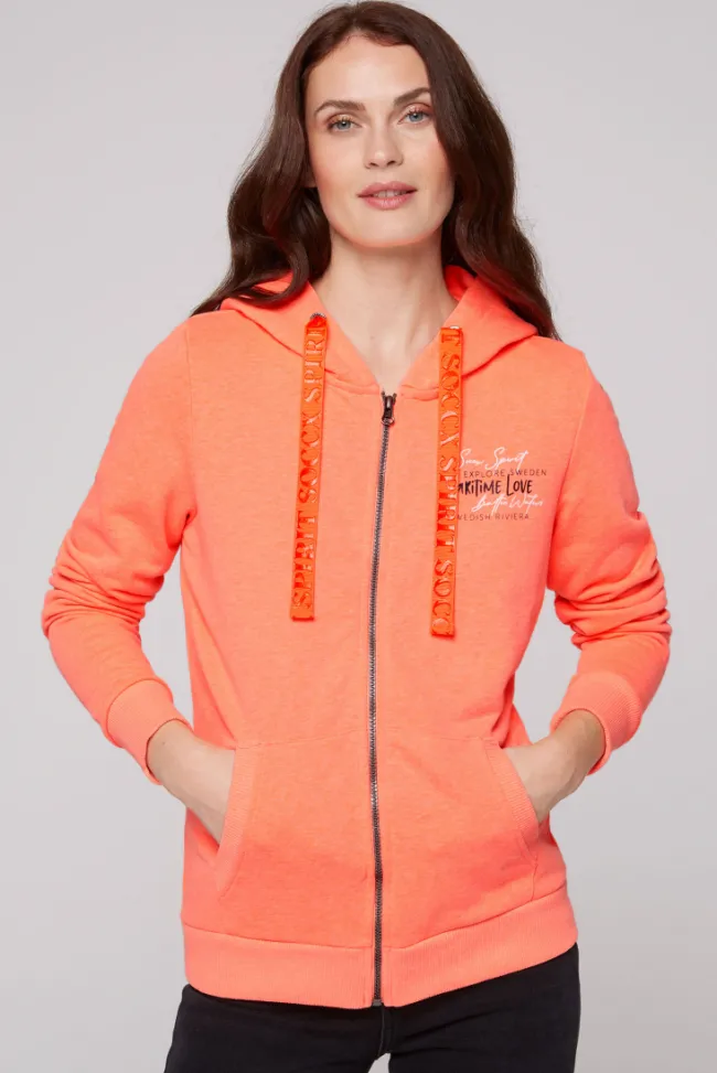 Damen CAMP DAVID & SOCCX Kapuzensweatjacke mit Rückenprint neon orange
