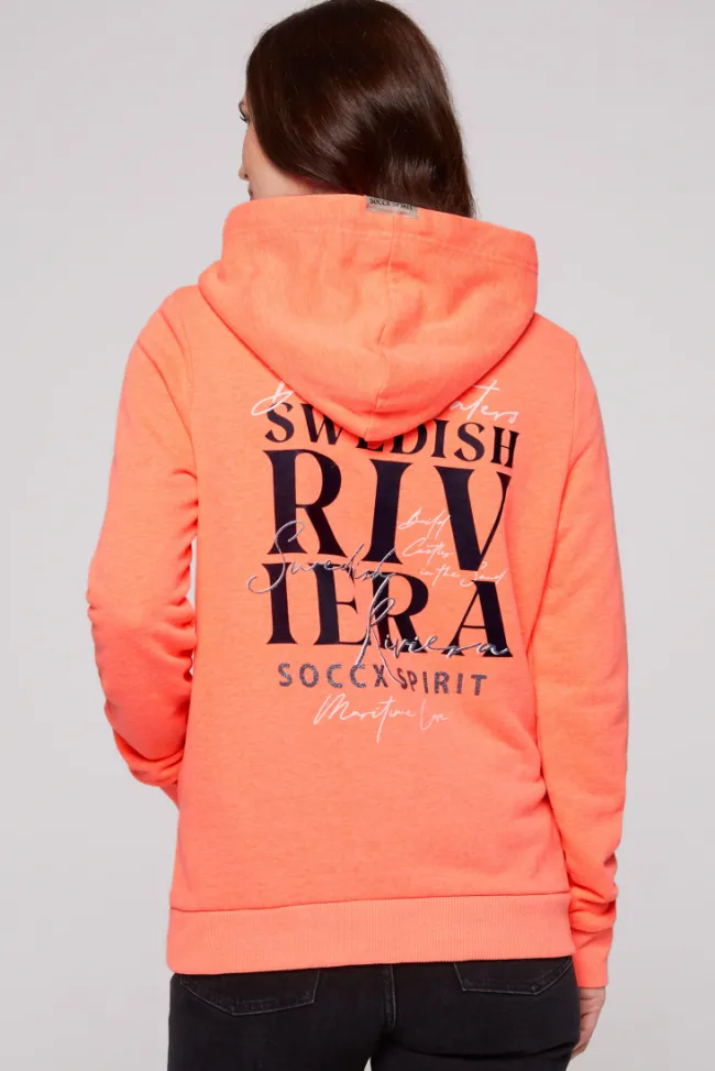 Damen CAMP DAVID & SOCCX Kapuzensweatjacke mit Rückenprint neon orange