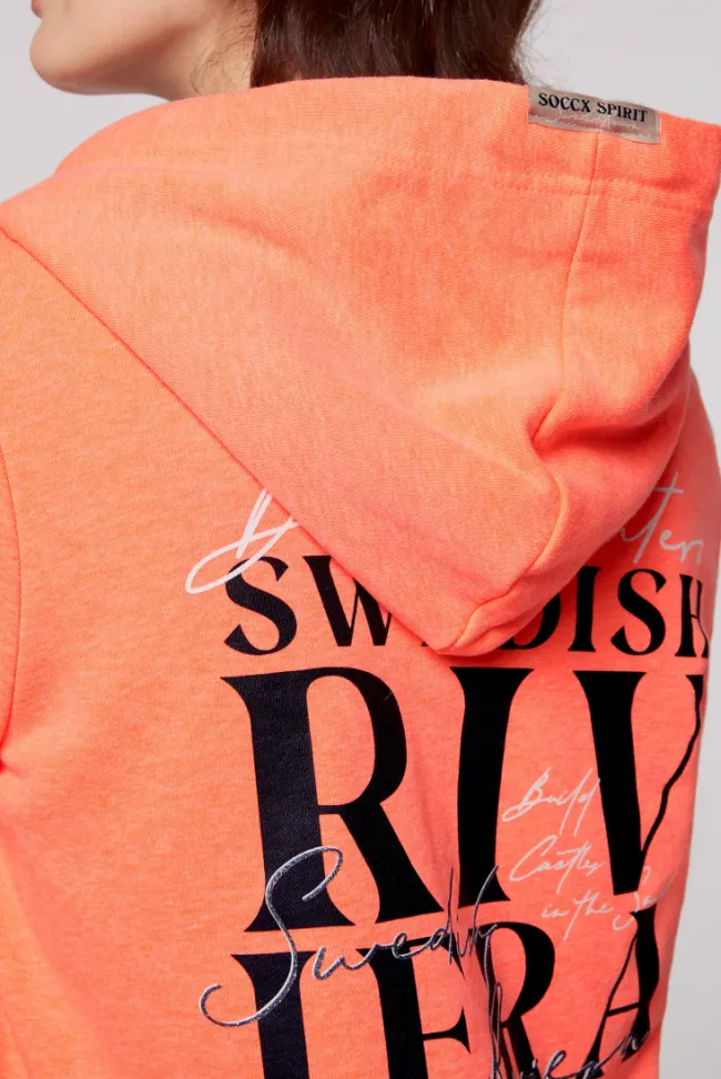 Damen CAMP DAVID & SOCCX Kapuzensweatjacke mit Rückenprint neon orange
