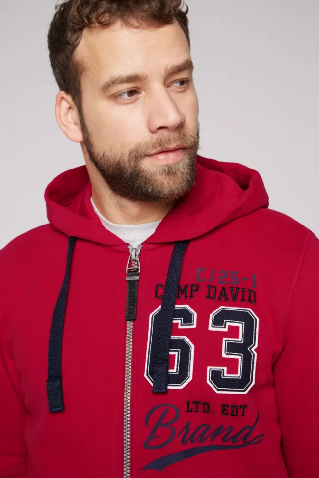 Herren CAMP DAVID & SOCCX Kapuzensweatjacke mit Retro-Artwork royal red