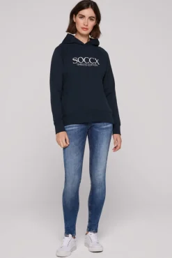 Damen CAMP DAVID & SOCCX Kapuzensweatshirt mit Logo Print blue navy