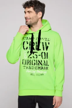 Herren CAMP DAVID & SOCCX Kapuzensweatshirt mit Used Print neon green