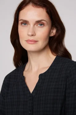 Damen CAMP DAVID & SOCCX Karierte Langarmbluse mit Tunika-Ausschnitt blue navy
