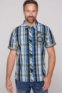 Herren CAMP DAVID & SOCCX Karohemd mit kleineren Artworks summer blue