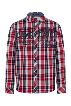 Herren CAMP DAVID & SOCCX Karohemd mit Label-Applikationen flight red