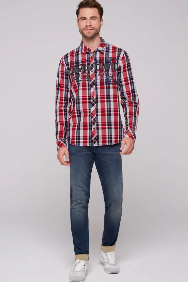 Herren CAMP DAVID & SOCCX Karohemd mit Label-Applikationen flight red