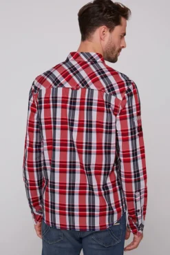 Herren CAMP DAVID & SOCCX Karohemd mit Label-Applikationen flight red