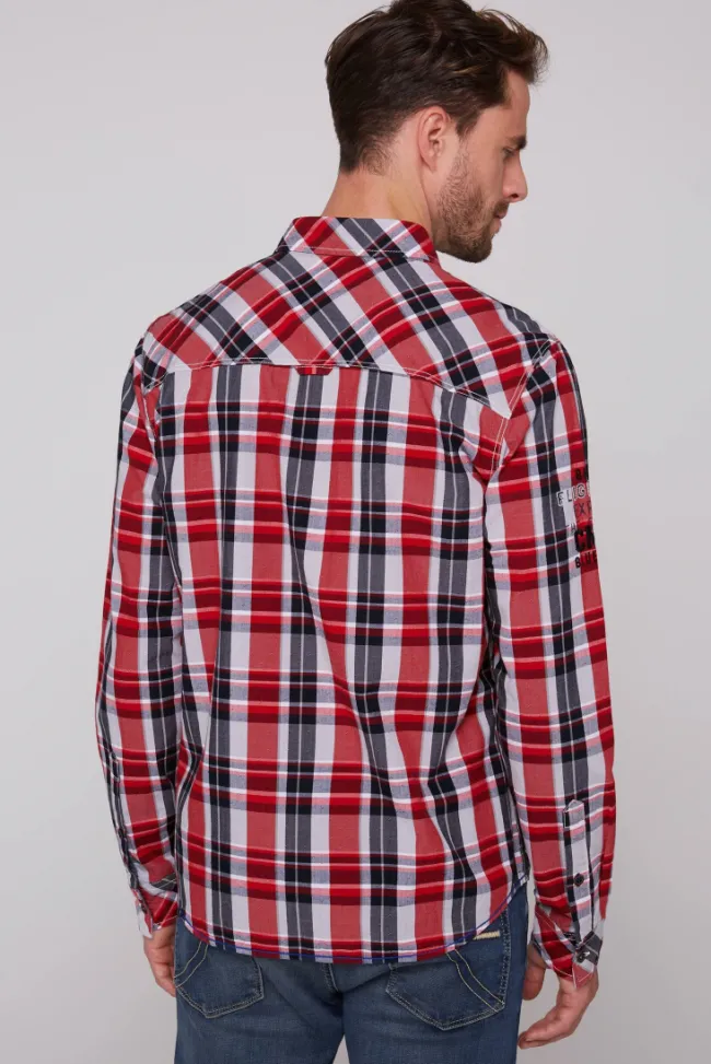 Herren CAMP DAVID & SOCCX Karohemd mit Label-Applikationen flight red