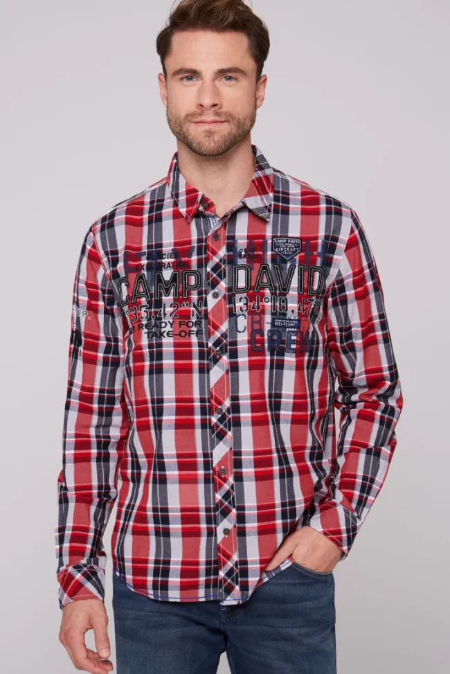 Herren CAMP DAVID & SOCCX Karohemd mit Label-Applikationen flight red