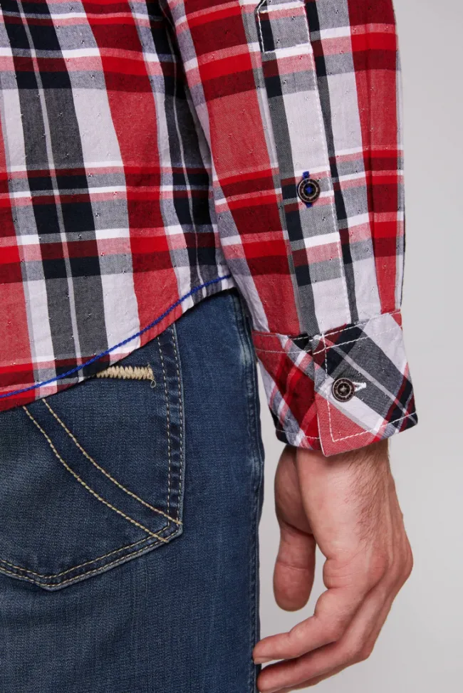 Herren CAMP DAVID & SOCCX Karohemd mit Label-Applikationen flight red
