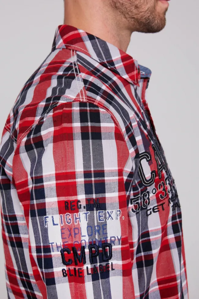 Herren CAMP DAVID & SOCCX Karohemd mit Label-Applikationen flight red