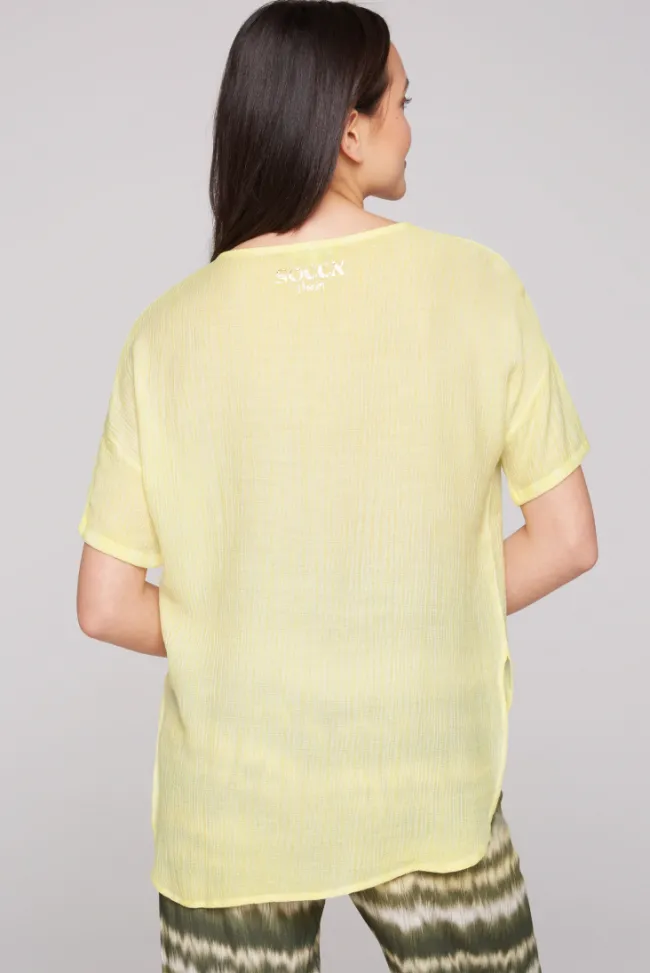 Damen CAMP DAVID & SOCCX Kurzarmbluse mit Crèpe-Struktur faded yellow