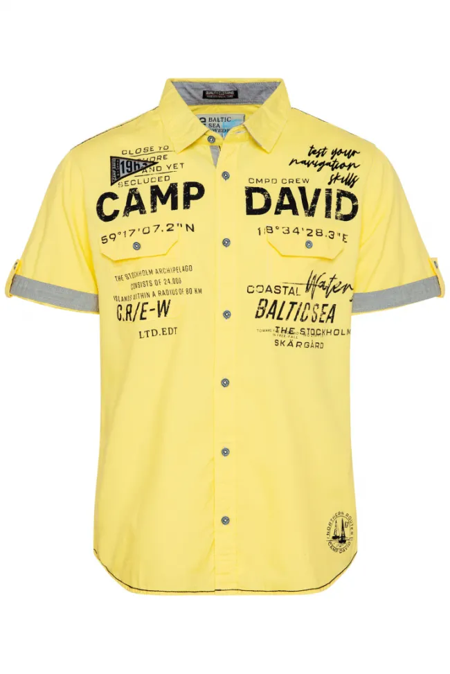 Herren CAMP DAVID & SOCCX Kurzarmhemd mit Klappentaschen und Prints light lime