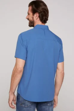 Herren CAMP DAVID & SOCCX Kurzarmhemd mit Logo Print und Stickereien dutch blue | L