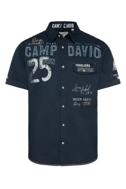 Herren CAMP DAVID & SOCCX Kurzarmhemd mit Logo-Applikationen blue navy