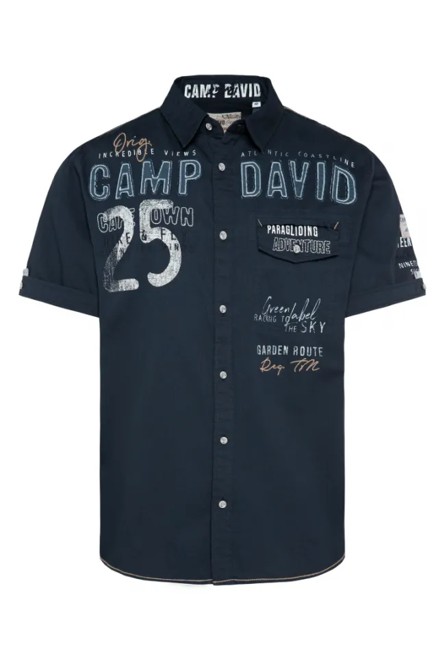 Herren CAMP DAVID & SOCCX Kurzarmhemd mit Logo-Applikationen blue navy
