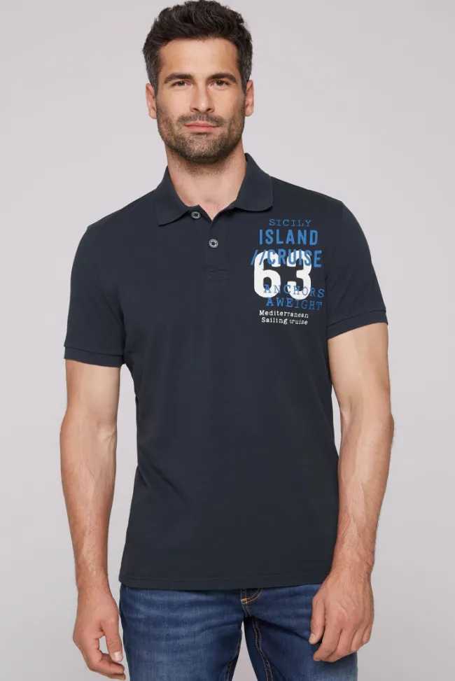 Herren CAMP DAVID & SOCCX Kurzarmpolo aus Pikee mit Label Print classic navy