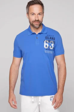 Herren CAMP DAVID & SOCCX Kurzarmpolo aus Pikee mit Label Print deep sky