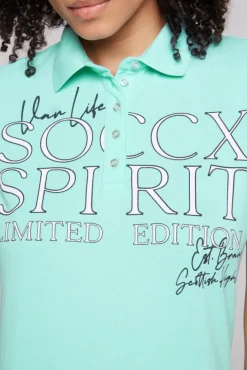 Damen CAMP DAVID & SOCCX Kurzarmpolo aus Pikee mit Logo Print aqua green