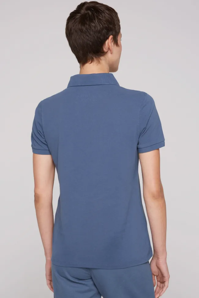 Damen CAMP DAVID & SOCCX Kurzarmpolo aus Pikee mit Logo Print blue haze